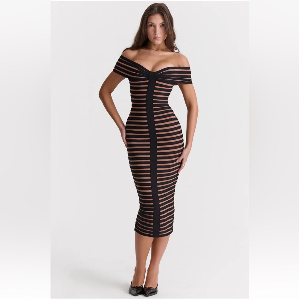 HOUSE OF CB 'Petra' Striped Bandage
Midi Dress/Size M-US 6-8